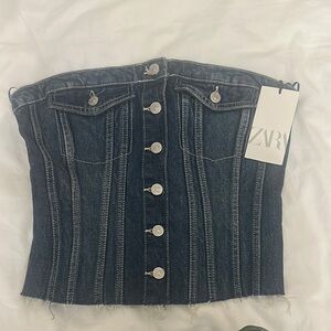 Zara Blue Buttoned Bustier Top